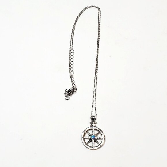 Sterling Silver Simulated Opal Cubic Zirconia CZ Compass Necklace 18 in. - Picture 4 of 5